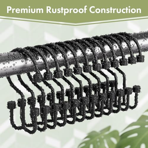 Amazer Black Shower Curtain Hooks, 12PCS Minimalist Simple Double Shower Curtain Rings, Rust-Resistant Metal Shower Hooks, Cylinders Shower Rings for Bathroom Shower Rods Curtains