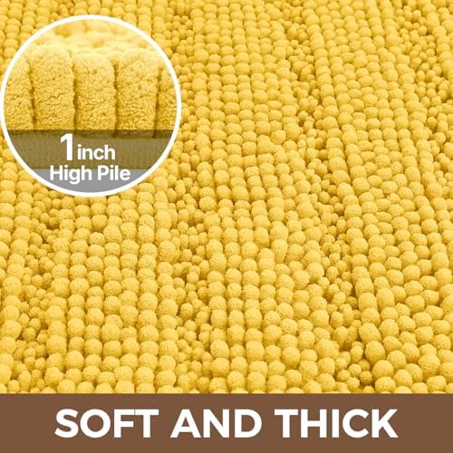 Bcoimo Bath Rug Mat,Yellow Chenille High Absorbent Long Bathroom Runner Rug