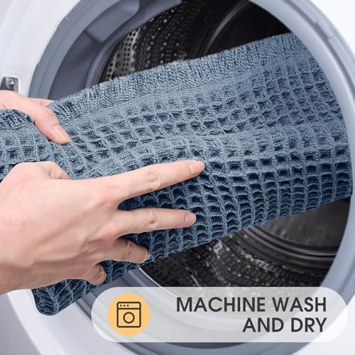 IM HOME Upgrade Waffle Bath Mat, Boho Bathroom Rugs Absorbent Non Slip, Ultra Soft Bathroom Mat, Machine Washable Knit Bath Rugs with Border for Bathroom, Bedroom, Kitchen, Shower, Tub, 32"x20", Blue