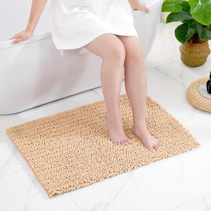 Disolla Beige Bathroom Rug 20x32 Inch - Luxury Chenille Bath Mat, Thick Shaggy Plush Absorbent Rug, Non-Slip Machine Washable Mats for Bathroom Floor & Decor