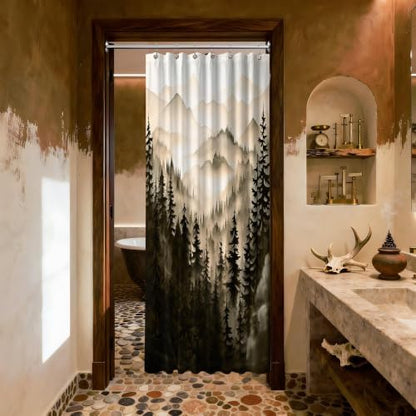 Dark Brown Forest Stall Shower Curtain, 36X72 in Narrow Small, Mountain
