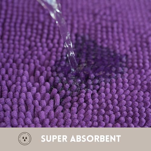 Bathroom Rugs Chenille, Extra Thick and Absorbent, Non-Slip, Machine Washable, Dry Quckily, Soft Cozy Plush, Used Under Shower Bathtub and Sink, Bath mat Sets Purple