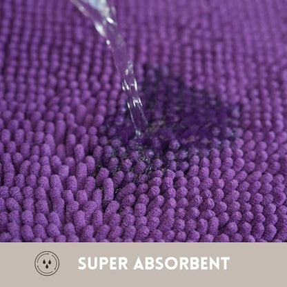 Bathroom Rugs Chenille, Extra Thick and Absorbent, Non-Slip, Machine Washable, Dry Quckily, Soft Cozy Plush, Used Under Shower Bathtub and Sink, Bath mat Sets Purple