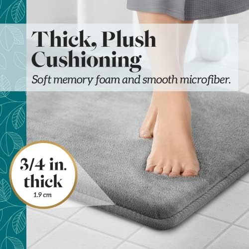 Memory Foam Bath Mat Non Slip Absorbent Super Cozy Velvet Bathroom Rug Carpet (22 inches X 36 inches, Grey)