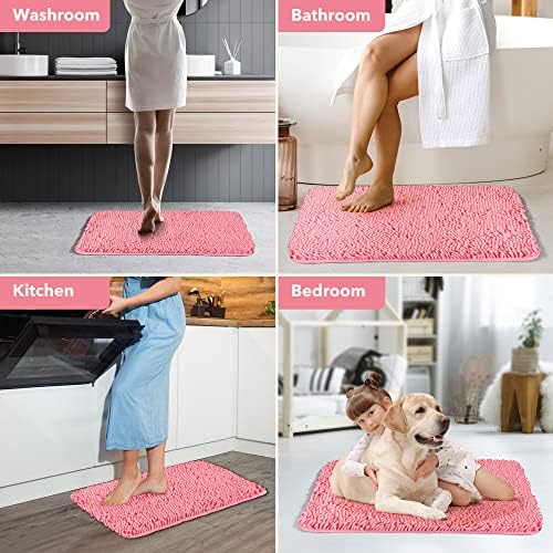 Yeaban Chenille Pink Bathroom Rug 26"x44", Non-Slip Rubber Backing