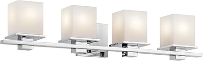 Kichler Tully 32" Vanity Light in Chrome, 4-Light Modern Bathroom Light with Satin Etched Cased Opal Glass, (32" W x 6.5" H), 45152CH