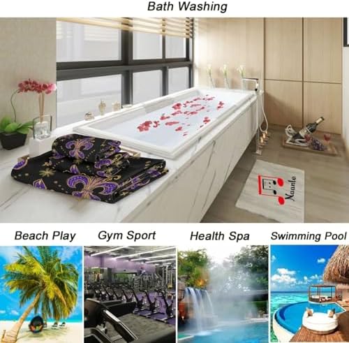 Naanle Mardi Gras Purple Soft Decor 3 Pcs Towels Set, 1 Bath Towel+1 Hand Towel+1 Washcloth, Multipurpose for Bathroom, Hotel, Gym, Spa and Beach