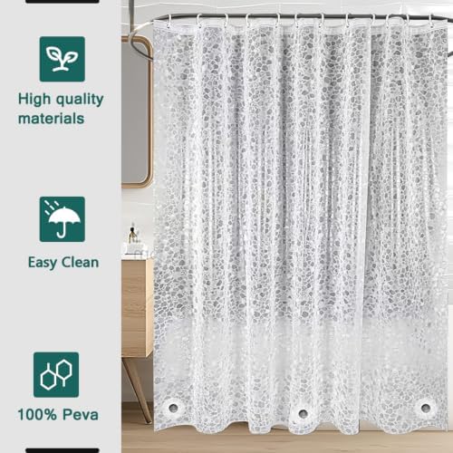 Shower Curtain Liner, 100% Waterproof Peva Shower Curtains with 3 Duty Heavy Bottom Magnets and 12 Rust Proof Grommets, 72x72 Weighted Shower Liner for Shower Stall, Bathtubs