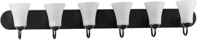 Progress Lighting Classic Collection 6-Light Etched Glass Traditional Bath Vanity Light, Indoor, P300238-031, Matte Black