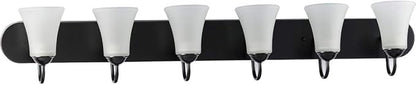 Progress Lighting Classic Collection 6-Light Etched Glass Traditional Bath Vanity Light, Indoor, P300238-031, Matte Black