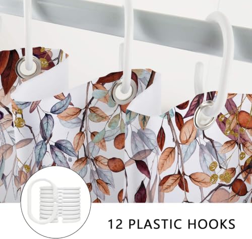 Fall Shower Curtains for Bathroom, Thanksgiving Pumpkins Autumn Leaves Shower Curtain Set with Hooks, Blue Orange Waterproof Fabric Fall Bathroom Decor Accessories, 72 x 72 Inch