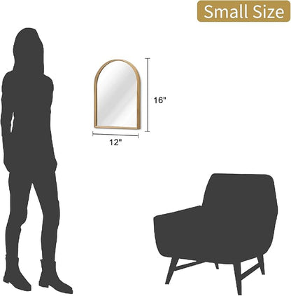 Arched Mirror Bathroom Wall Mirror 16"x12" Brushed Metal Vanity Wall Mounted Mirror for LivingRoom Bedroom Entryway Room Home Decor