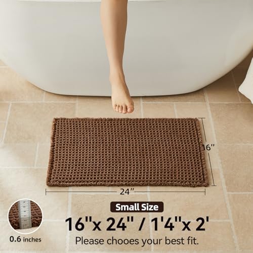 Triohero Waffle Bath Mat, Small Boho Bathroom Rugs Non Slip 16x24 Mocha