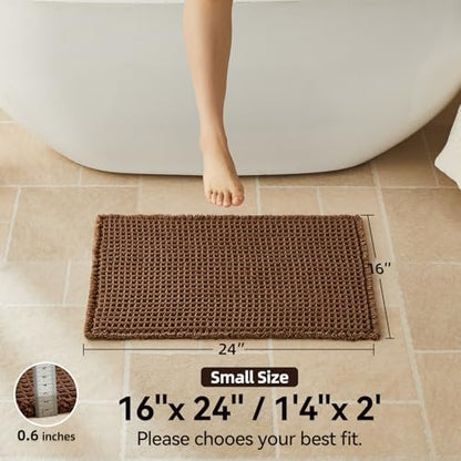 Triohero Waffle Bath Mat, Small Boho Bathroom Rugs Non Slip 16x24 Mocha