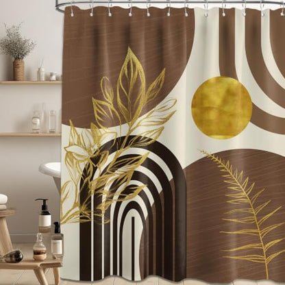 Brown and Gold Extra Long Shower Curtain, Tall 72X78 in, Mid Century