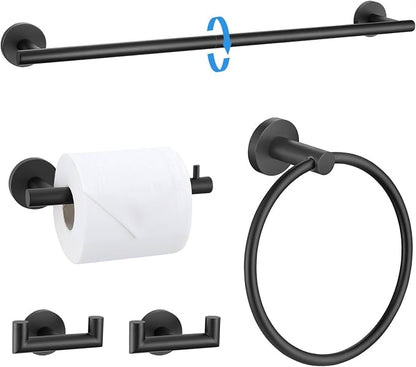 5 Pieces Towel Bar Set Matte Black Bathroom Hardware Accessories Set Stainless Steel Towel Racks Set for Bathroom,Wall Mounted 23.6 Inch Bathroom Hardware Set