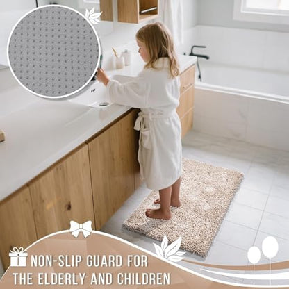 Yimobra Chenille Bathroom Rugs Non Slip, Extra Thick Soft Absorbent Bath Rug 31.5x20 Inch, Machine Washable Quick Dry Bath Mat for Bathroom Floor, Tub and Shower, Home Decor Accessories, Khaki