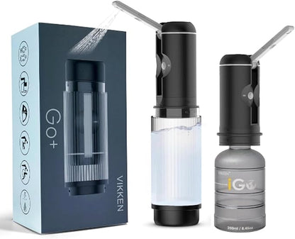 VIKKEN® Go+ Portable Travel Bidet Rechargeable, 300ml+250ml Classic | Handheld personal hygiene water jet, men and women; 3 pressure modes, long-press stop; 2 bottles, carry bag