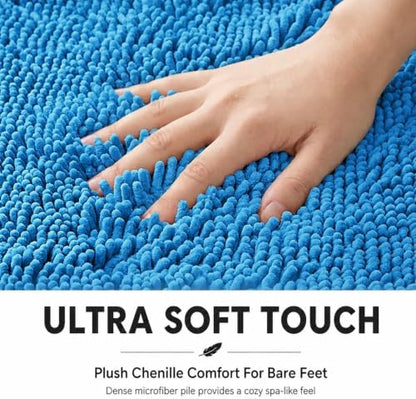 Bathroom Rugs Sets 2 Piece,Super Absorbent Soft,Thick,Machine Washable Chenille Bath Mat,Non Slip Toilet Floor Rug,Bath Mats for Bathroom,20x32 Plus 20x20 U Shape,Calm Blue