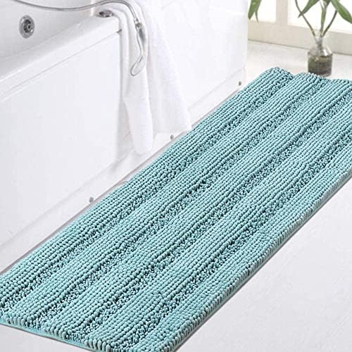 Turquoize Bathroom Runner Rug 17"x47", Soft Absorbent Chenille Bath Rug