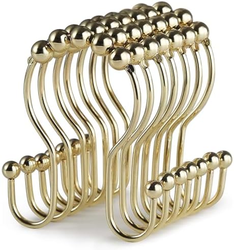 Goowin Shower Curtain Hooks, 12 Pcs Shower Curtain Rings, Stainless Steel Gold Shower Curtain Hooks, Rust Proof Shower Curtain Hangers, Smooth Sliding Anti-Drop Shower Rings for Curtain (Gold)