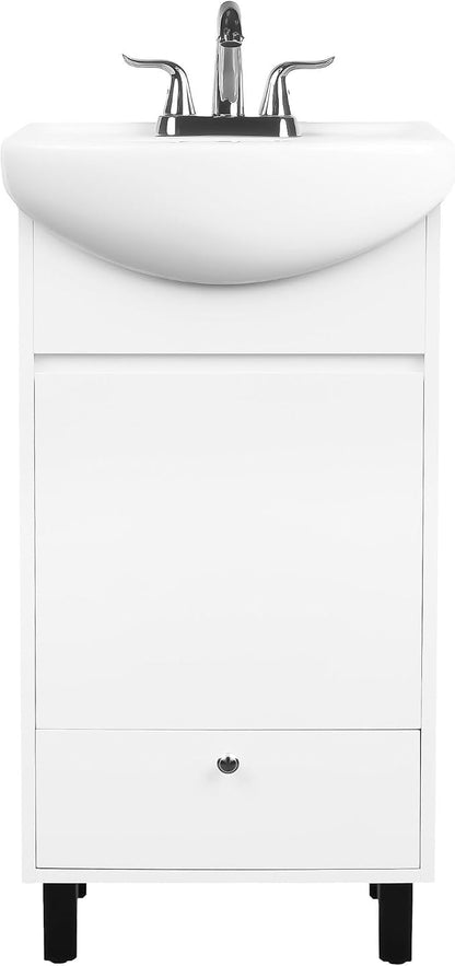 Petite 18 Inch Bathroom Vanity with Sink, Small Freestanding Bathroom Cabinet, Space-Saving Vanity Sink Combo Design, Dual Storage, Satin White