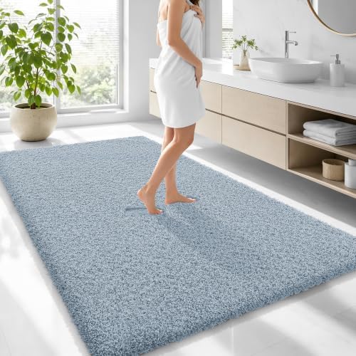 OLANLY Microfiber Large Bathroom Rugs 70x46, Soft Bath Mat, Airy Blue