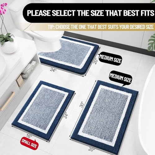OLANLY Bathroom Rugs 36x24, Soft Absorbent Microfiber Bath Rugs, Navy