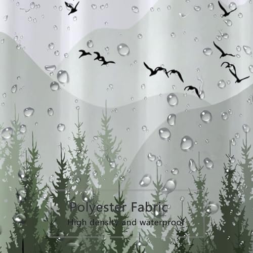 LLSCL Fabric Shower Curtain Liner with Magnets, Green Forest Waterproof Hotel Quality, 72 x 72 Machine Washable