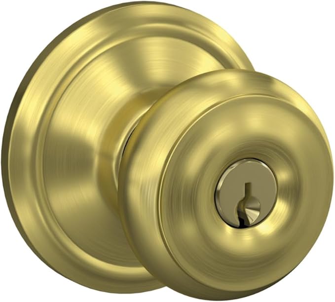SCHLAGE F51A GEO 608 Georgian Knob Keyed Entry Lock, Satin Brass
