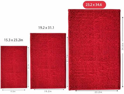 Chenille Bath Mat Microfiber Floor Mat Baby Bath Mat for Kids Washable Bathroom Dry Fast Water Absorbent Shower Mat Area Rugs (23.6" x 34.6", Red)