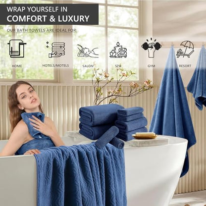 4 Piece Extra Large Bath Towel 35"x70" Oversized Bath Sheet Navy Blue Bath Towel Set for Bathroom Ultra Soft Cozy Highly Absorbent Quick Dry Bathroom Towel for Spa Gym Hotel,Shower Towel for Daily Use