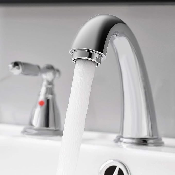 Chrome 8 Inch 3 Hole Widespread Bathroom Faucet with Metal Pop Up Drain, Lesd Free Bathroom Sink Lavatory Faucet, WF008-4-C