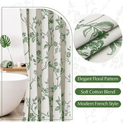MitoVilla Green Cotton Floral Shower Curtain for Bathroom, 72 x 72