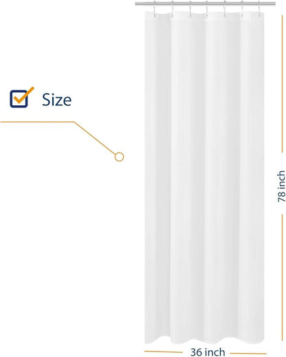 N&Y HOME Small Fabric Shower Curtain Liner for Long Stall Size 36 x 78 inches,Hotel Quality, Washable, White Narrow Bathroom Curtains with Grommets, 36x78