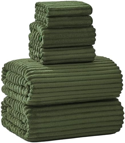 6 PC Bath Towel Set, 40"x80" Oversized Bath Sheets, Olive Green