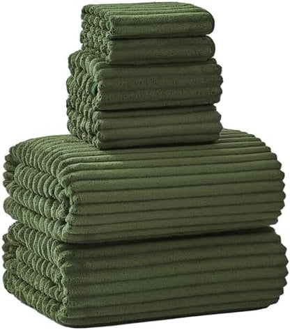 6 PC Bath Towel Set, 40"x80" Oversized Bath Sheets, Olive Green