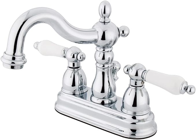 Kingston Brass KB1601PL Heritage 4-Inch Centerset Lavatory Faucet with Porcelain Lever Handle, Polished Chrome