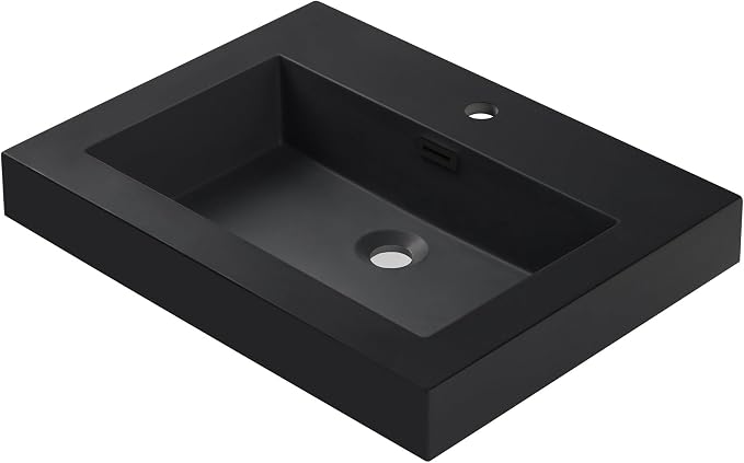 Dowell 24" Bathroom Sink,Single Bowl Vanity Basin,Rectangular Drop-In Bathroom Sink with Overflow,Black-000 2418BP-BL