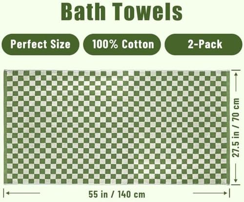 Bath Towels Set of 2 - Luxury Cotton Bathroom Shower Towels Body 55”x27.5”