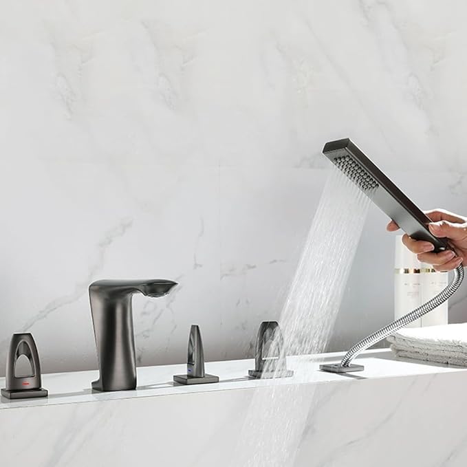 Gray Modern Bathroom Faucet with Pull Out Shower - Kitchen Sink Mixer Tap with Cold and Hot Water,Chrome