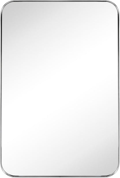 Chrome Rectangle Recessed Bathroom Medicine Cabinet with Mirror Stainless Steel Metal Framed Rounded Rectangular Bathroom Cabinet with Mirror 16x24''