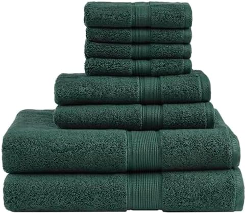 Madison Park 800GSM 100% Cotton Bathroom Bath Towel Set of 8, Dark Green