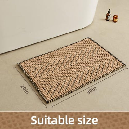Sunfly Waffle Bath Mat, Boho Bathroom Rugs Non Slip Washable Super Absorbent Quick Dry Bath Mat Farmhouse Bathroom Decor, 20"x30" Black &Khaki