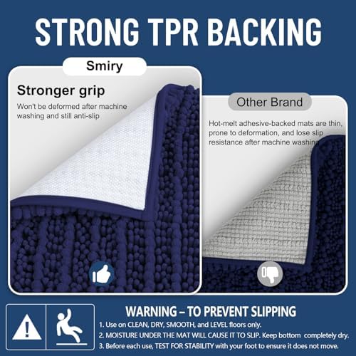Smiry Bathroom Rugs 44X24, Extra Soft Rubber Backing Chenille Bath Mats