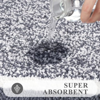 Pauwer Bathroom Rug Sets 3 Piece, Non Slip Washable Bath Mat, Dark Grey