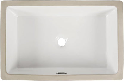 DeerValley 23.9"x15.79" Undermount Bathroom Sink Rectangular Undermount Sink White Ceramic Under Counter Bathroom Sinks with Flat Overflow DV-1U0209