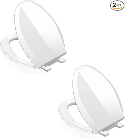 Toilet Seat Elongated, Toilet Seat Oval 18.5 Inch, Soft Close, PP Material, Easy Clean and Safe, No Yellow, White, 2 Pack