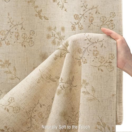 Beige Floral Farmhouse Vintage Linen Shower Curtain French Country 72Wx72H