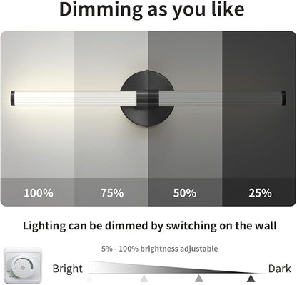 Wall Sconces Set of 2 Hardwired LED Vanity Light Black 23" | Dimmable 5CCT LED Bathroom Light Fixtures, 360° Full Lighting, Modern Vanity Light Bar for Bathroom Mirror